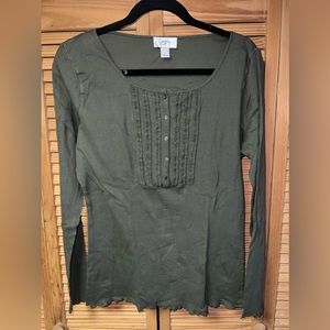 Ann Taylor Loft XL Half Button Olive Long Sleeve